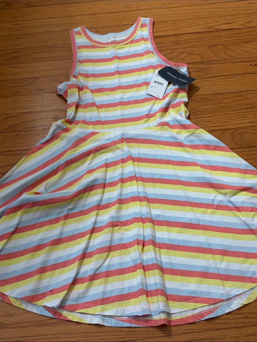 Melrose & Market Girls Sleeveless Striped Tank Dress in Coral,Yellow & Lt. Blue